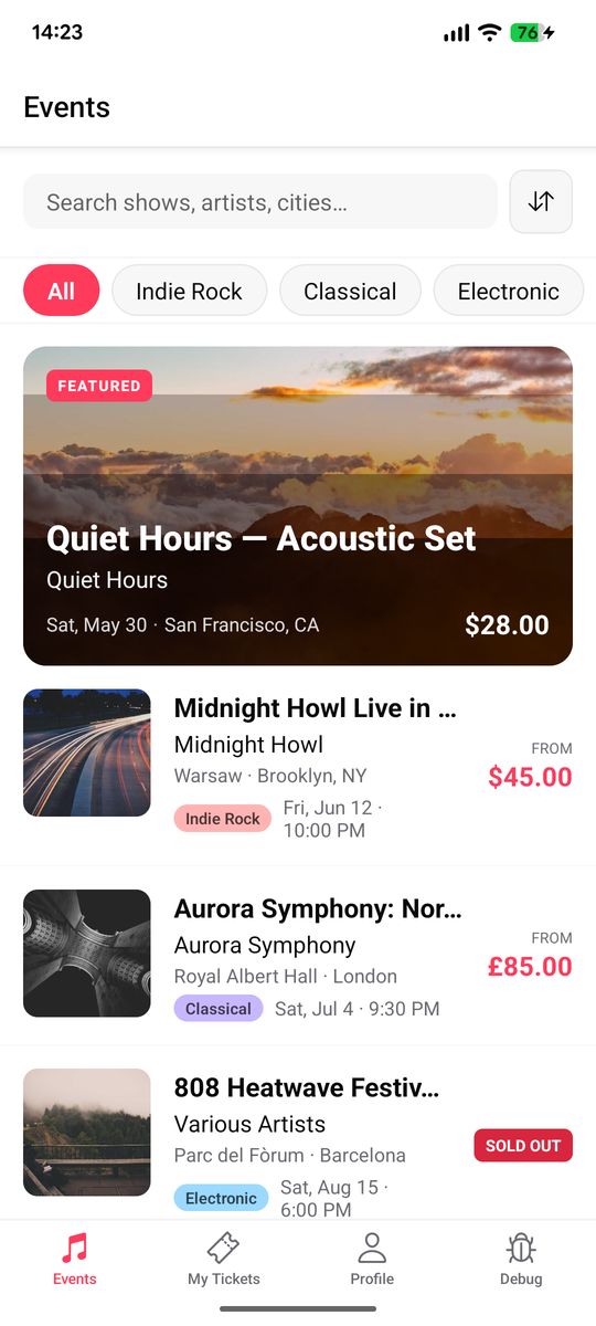 FrontRow events feed