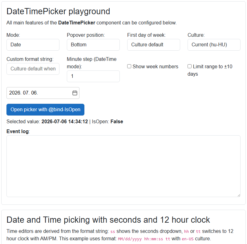 DateTimePicker demo