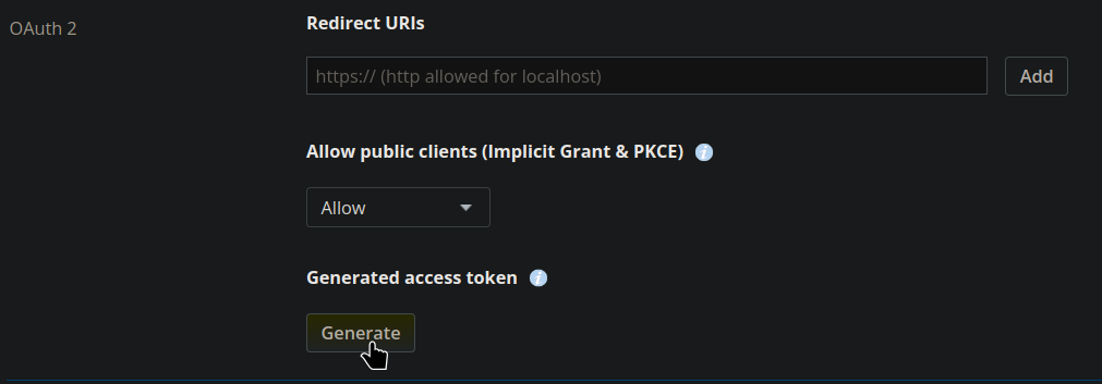 Screenshot of generating access token