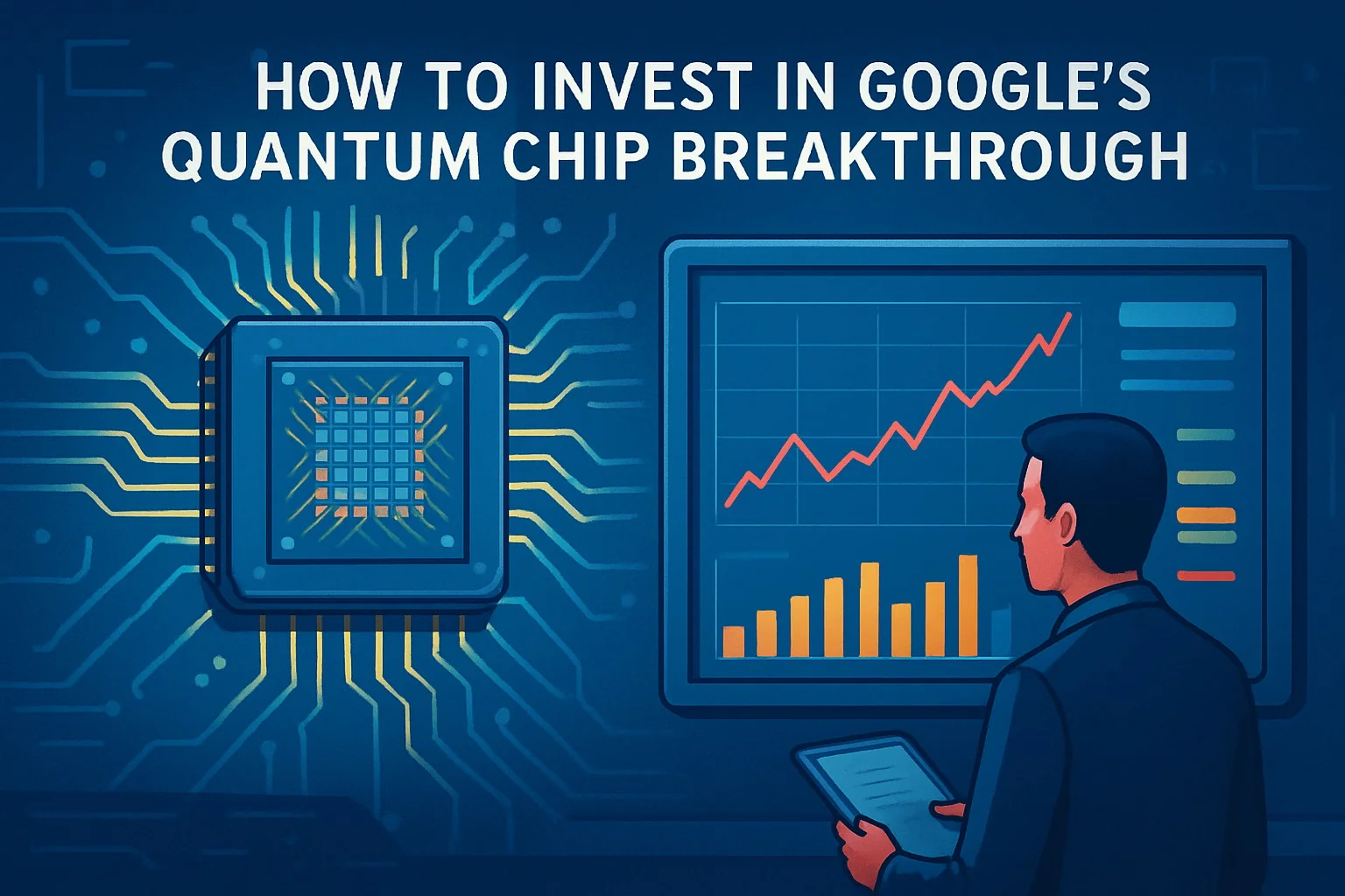 Graph showing Google's quantum chip stock performance with upward trend arrows