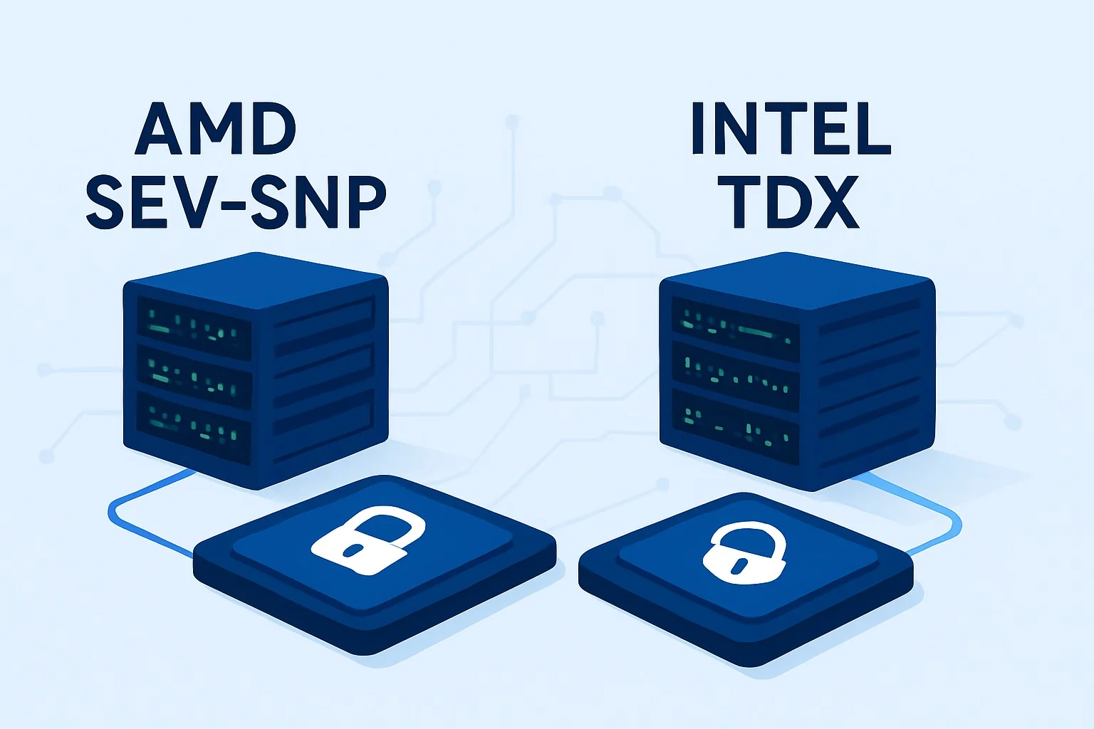 Diagram comparing AMD SEV-SNP and Intel TDX in secure AI training clusters