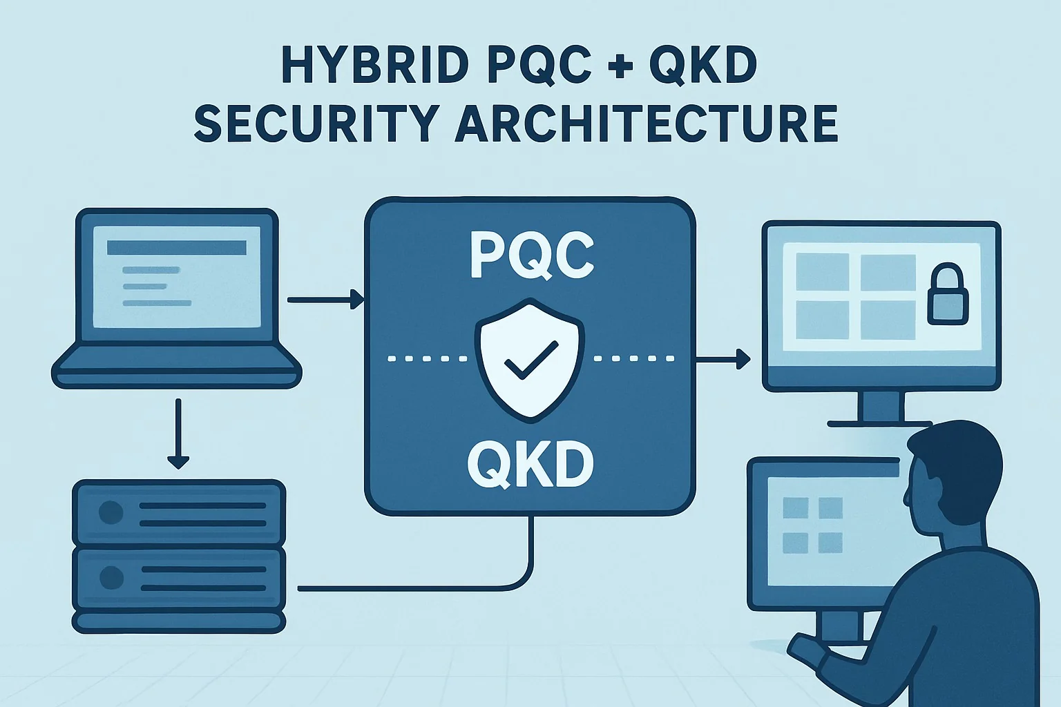 Diagram showing hybrid PQC and QKD security architecture for non-browser systems deployment.