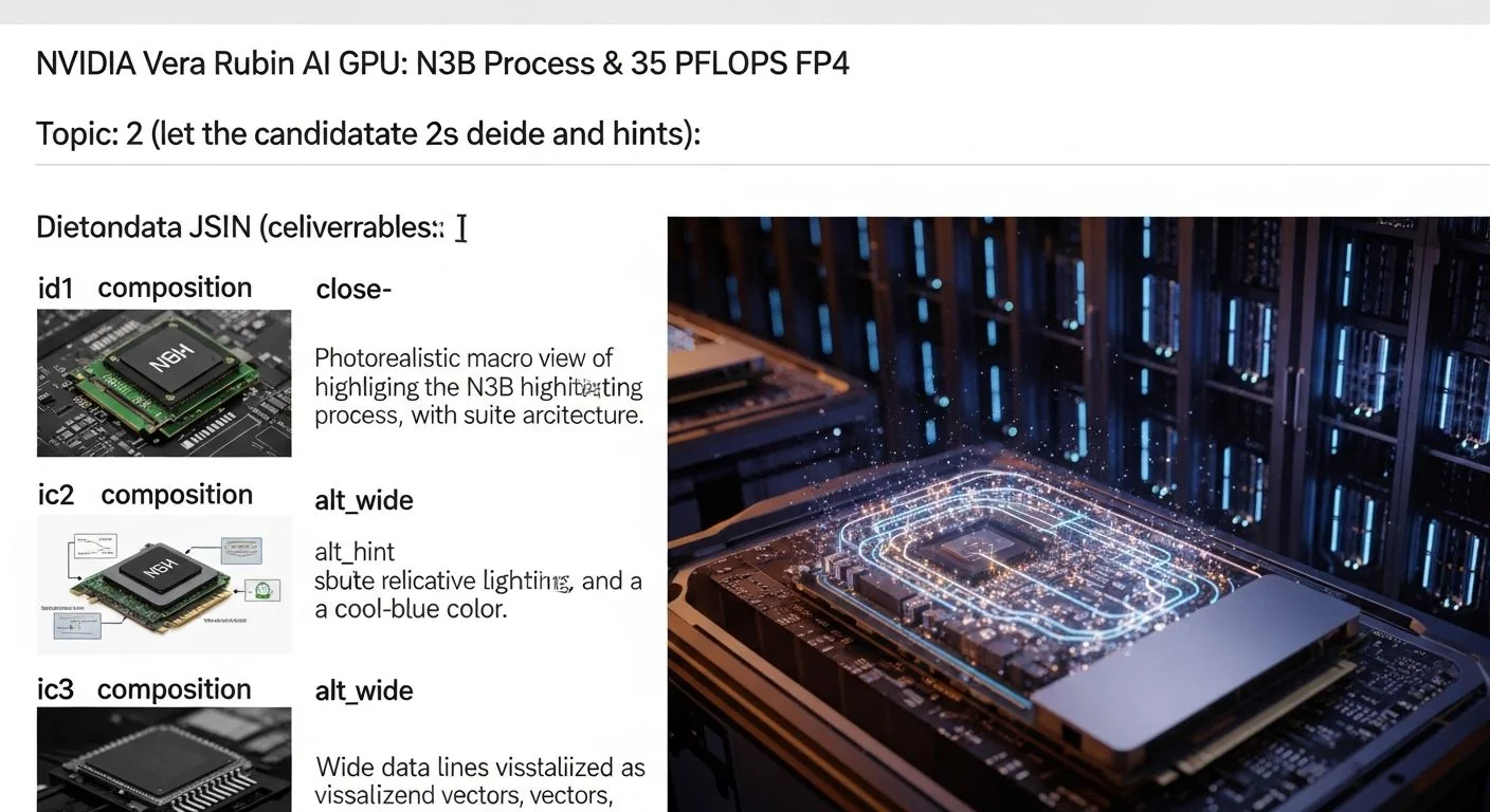 NVIDIA Vera Rubin AI GPU chip on circuit board with technical specifications displayed