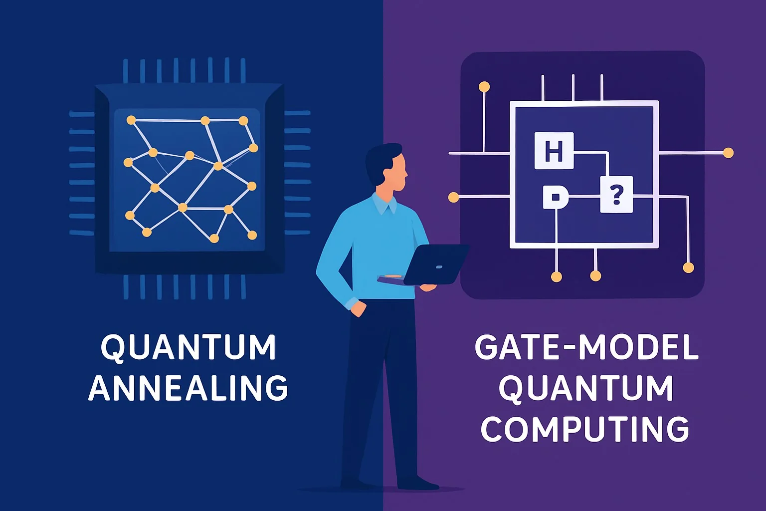 Flowchart comparing quantum annealing and gate-model quantum computing for buyers and engineers