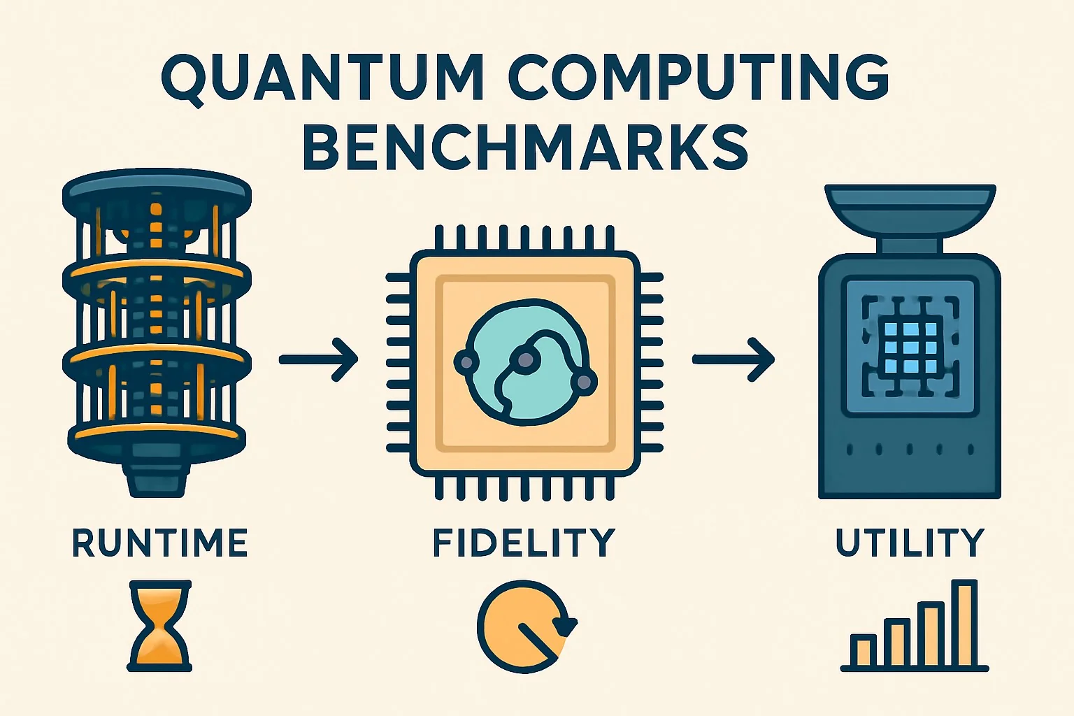 Chart comparing quantum computing runtime, fidelity, and utility across hardware platforms
