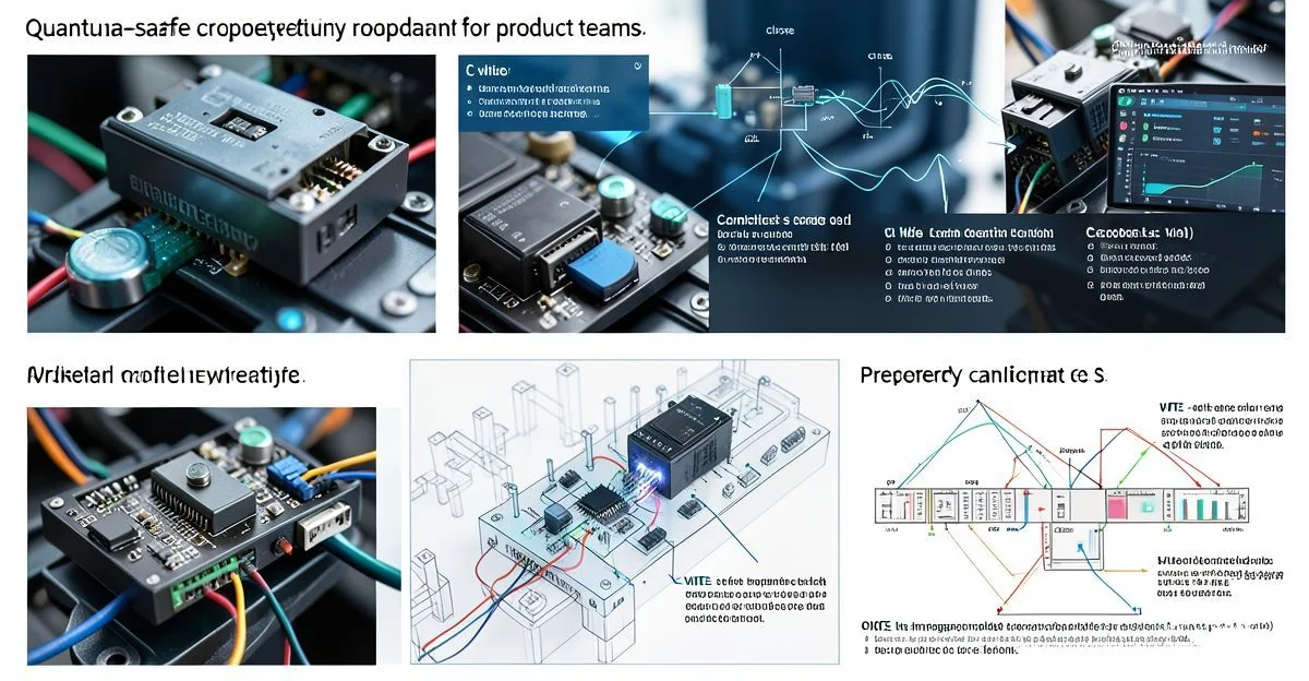 Roadmap graphic showing product milestones, security icons, and quantum-safe cryptography transition timeline