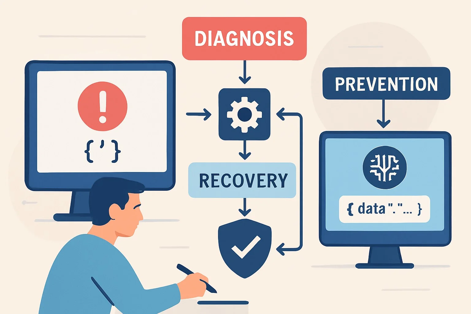 Diagram showing diagnosis, recovery, and prevention of invalid empty JSON responses