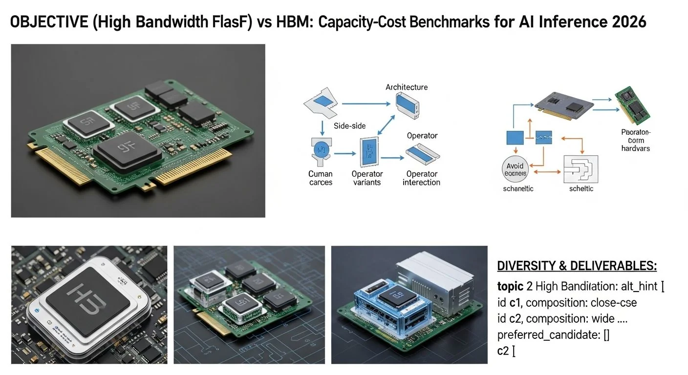 Bar chart comparing HBF and HBM memory capacity and cost per gigabyte for AI inference in 2026.