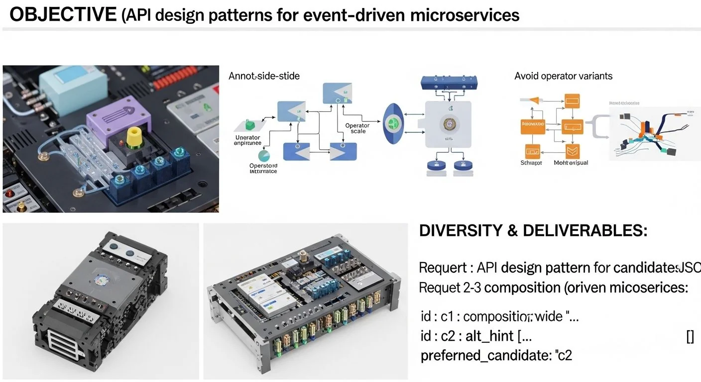 Diagram of event-driven microservices with APIs, message broker, event bus, and service containers.