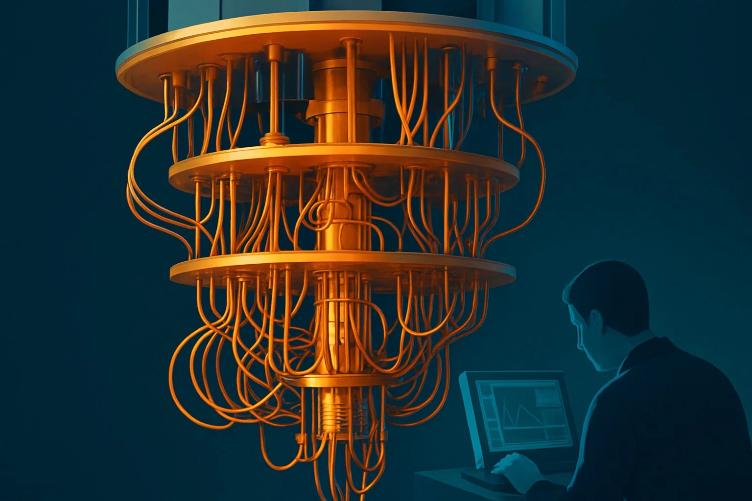 Book cover titled Are There Quantum Computers? with circuit patterns and glowing quantum bits