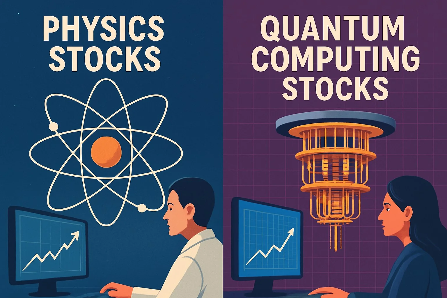 Line graph comparing physics and quantum computing stock performance trends over time