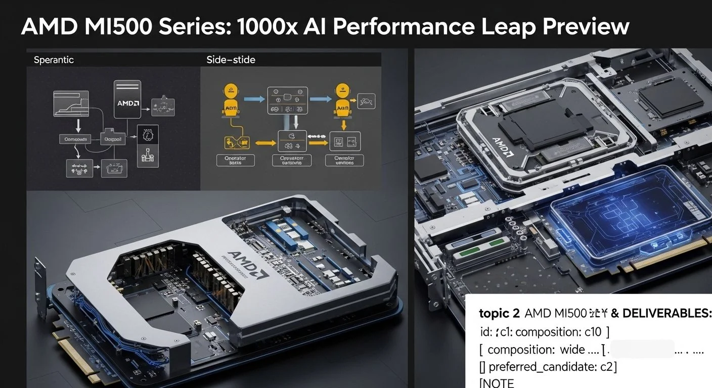 AMD MI500 Series graphics card with cooling system and branding visible