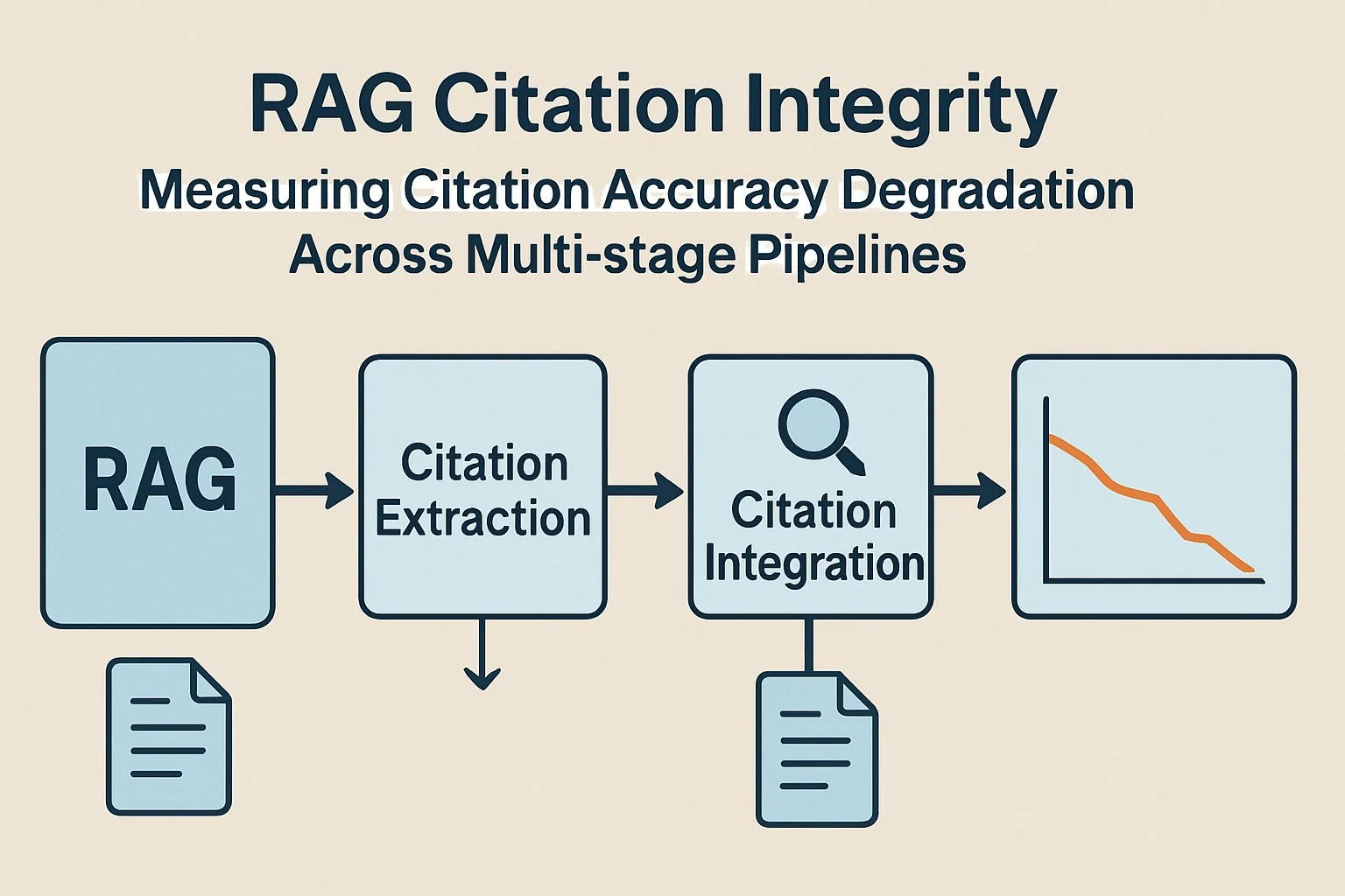 Line chart comparing citation accuracy loss across multi-stage pipeline steps