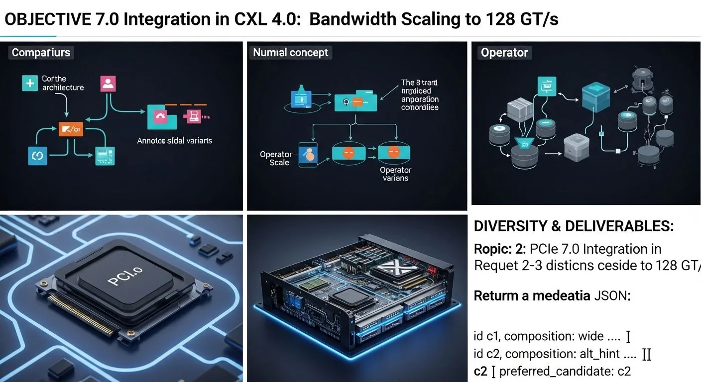 Diagram showing PCIe 7.0 integration in CXL 4.0, scaling bandwidth to 128 GT/s.