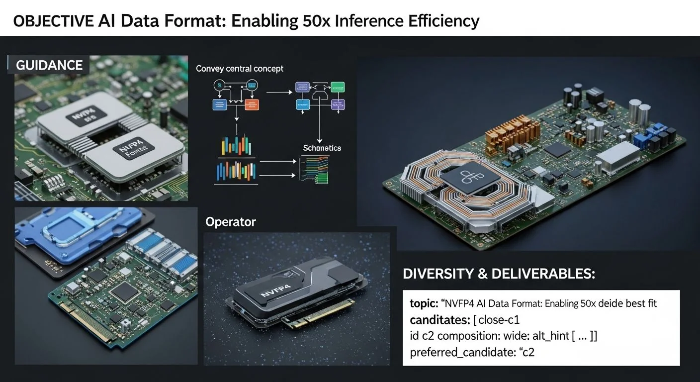 Diagram showing NVFP4 data format compressing AI model weights for faster inference processing.