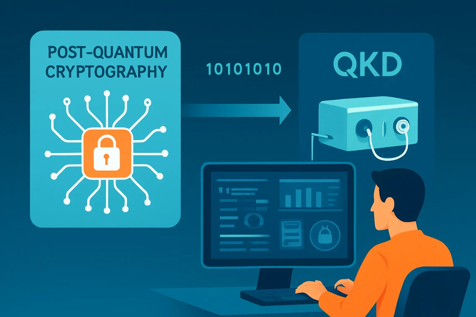 Diagram showing post-quantum cryptography and QKD integration for enterprise security systems.