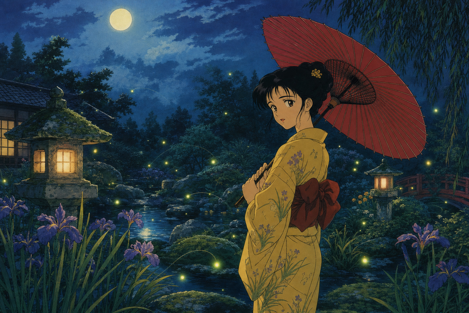 Example B output: woman in yukata, landscape (auto-versioned)