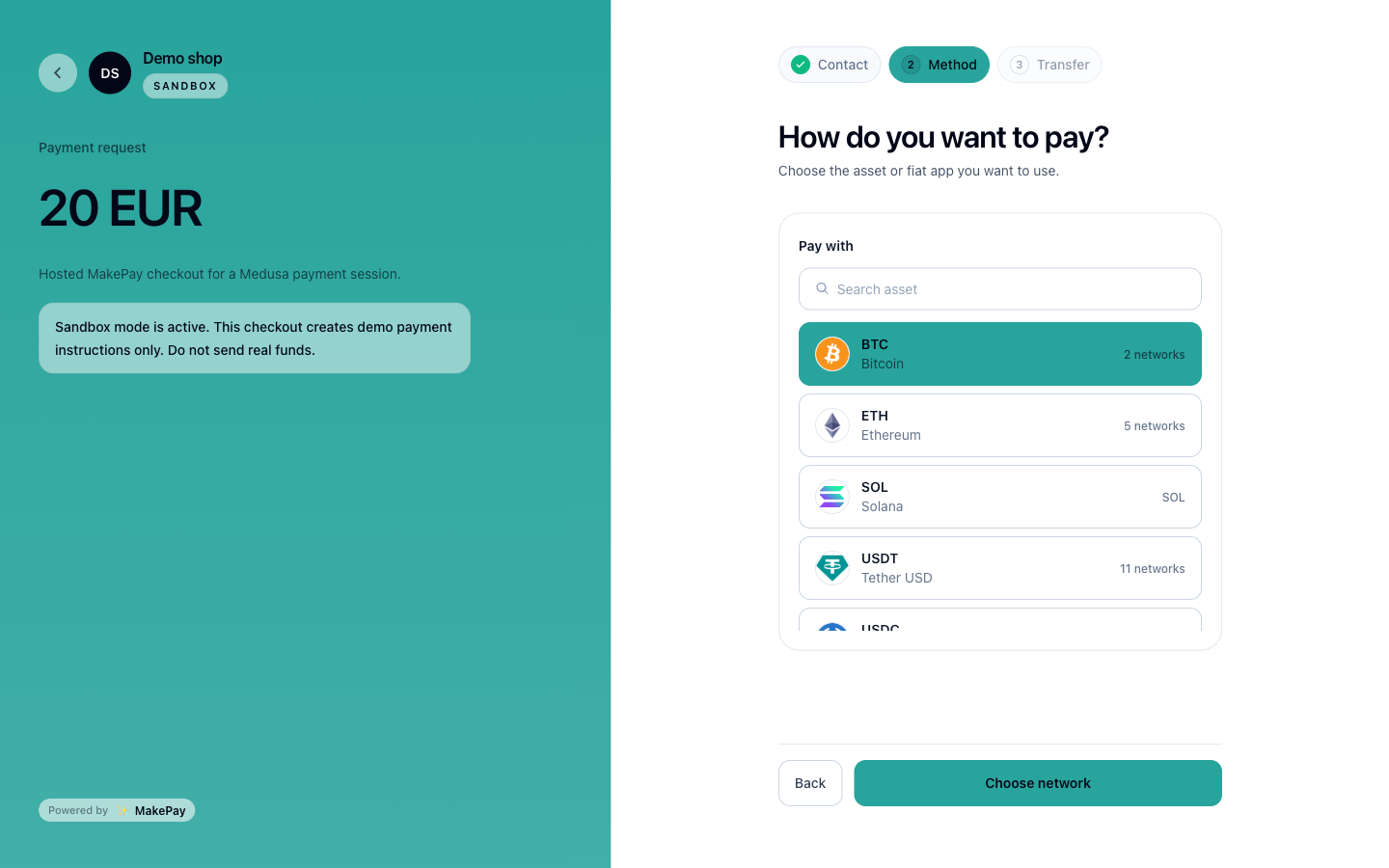 MakePay hosted sandbox checkout