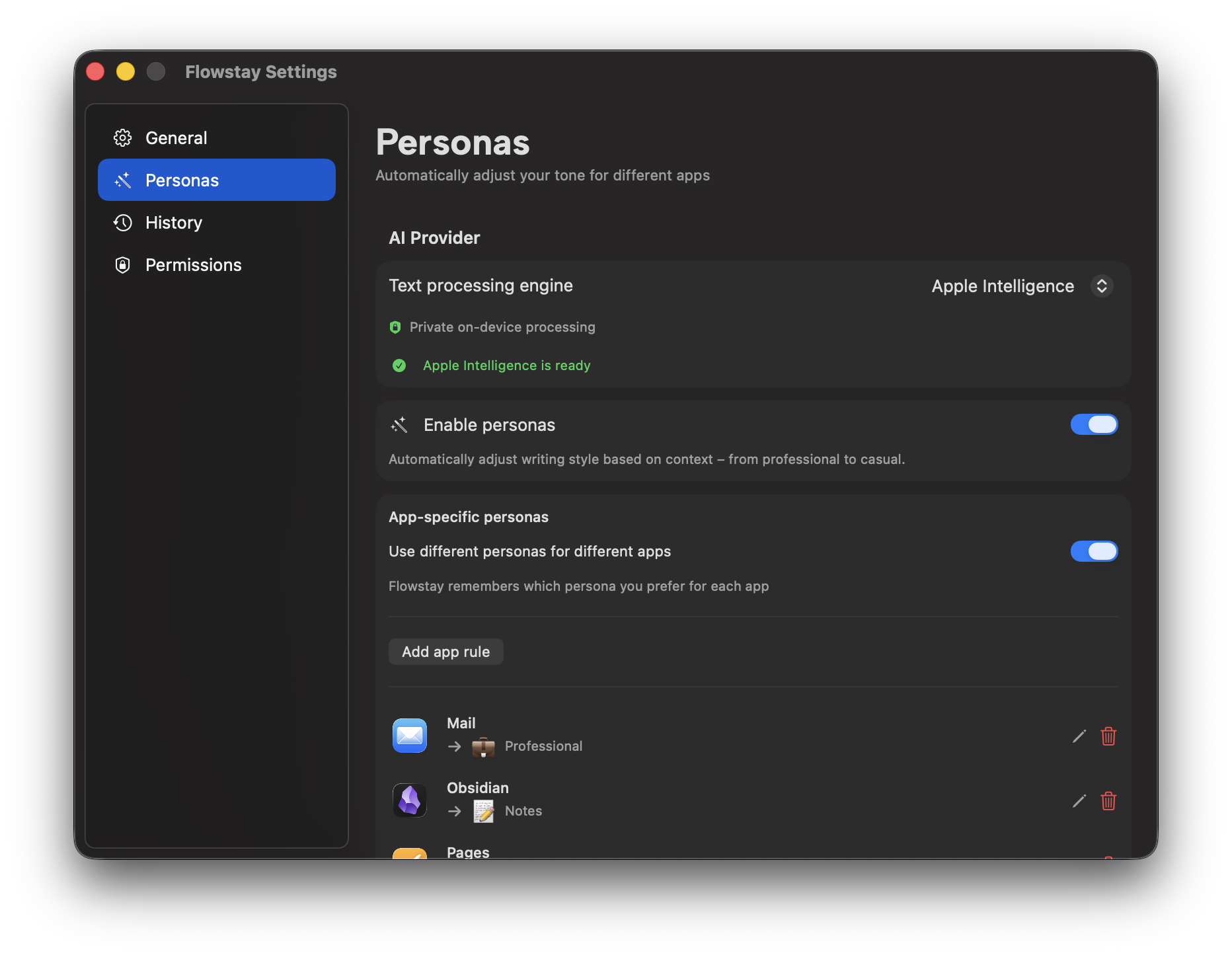 Flowstay personas settings
