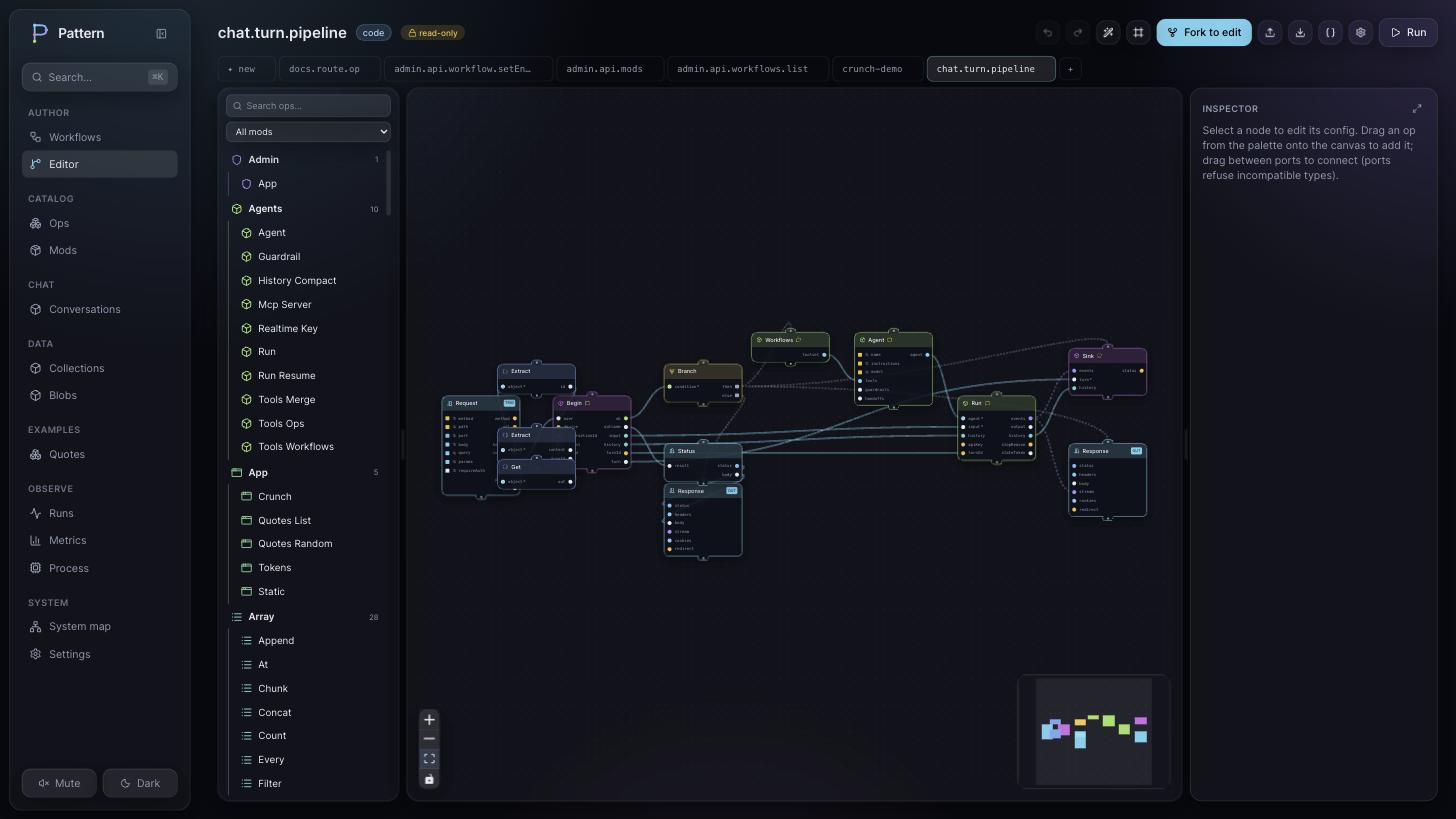 The Pattern visual workflow editor