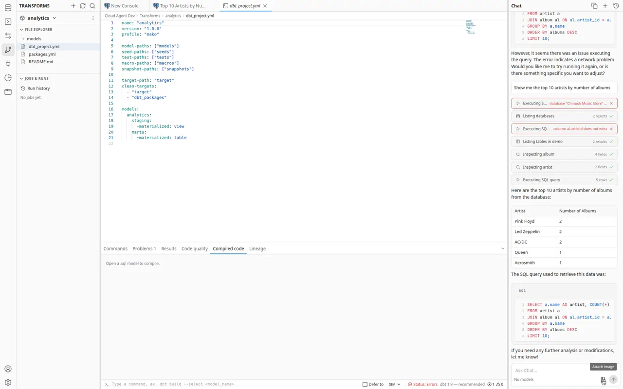 dbt Transforms IDE