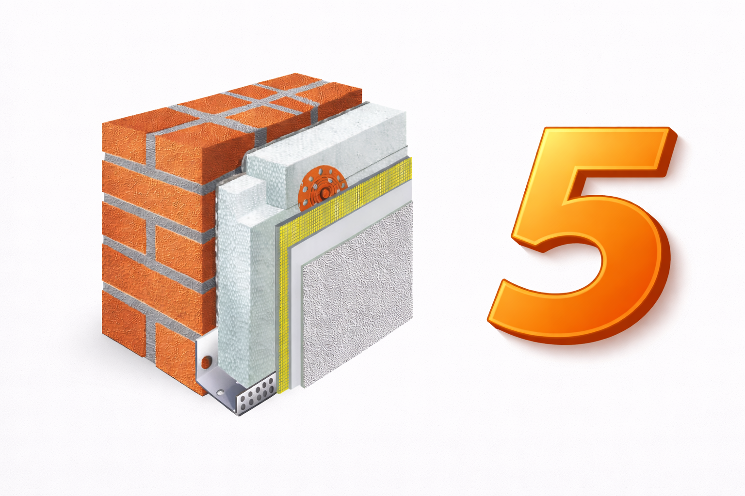 Traditional 5-layer EIFS insulation system diagram