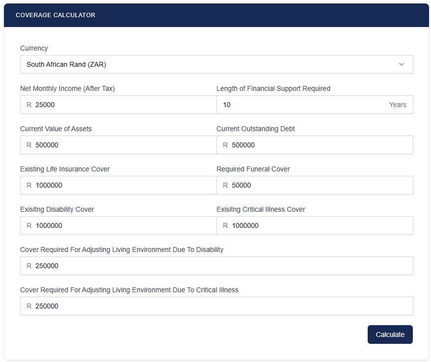Coverage Calculator Input Form