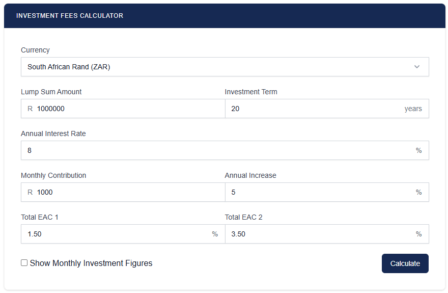 Saving Fees Calculator Input Form