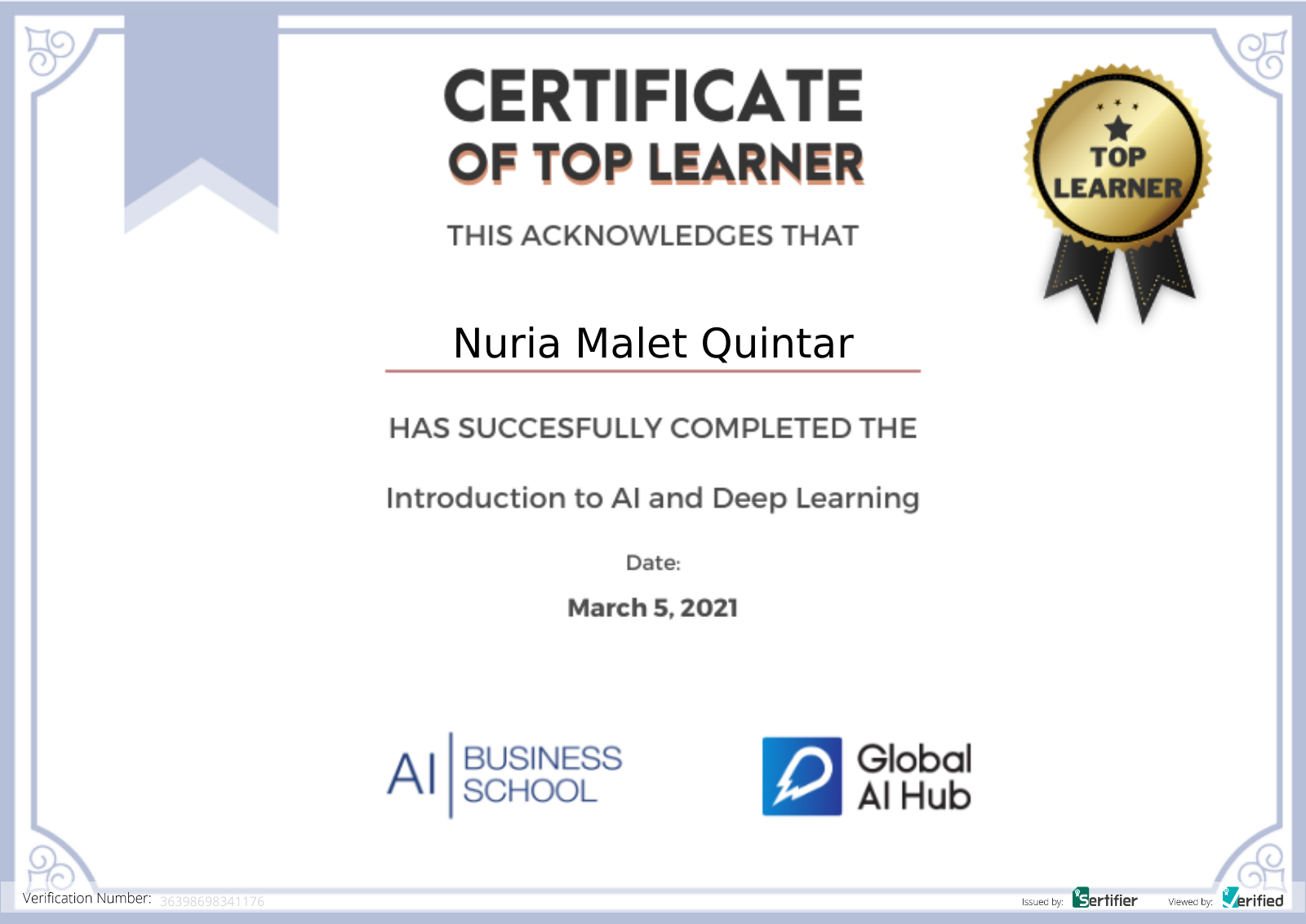 Top Learner Certificate