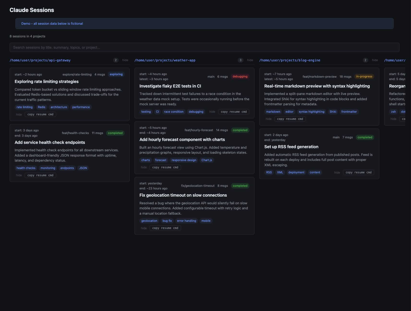Claude Sessions Web UI