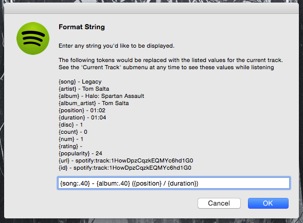 String format dialog