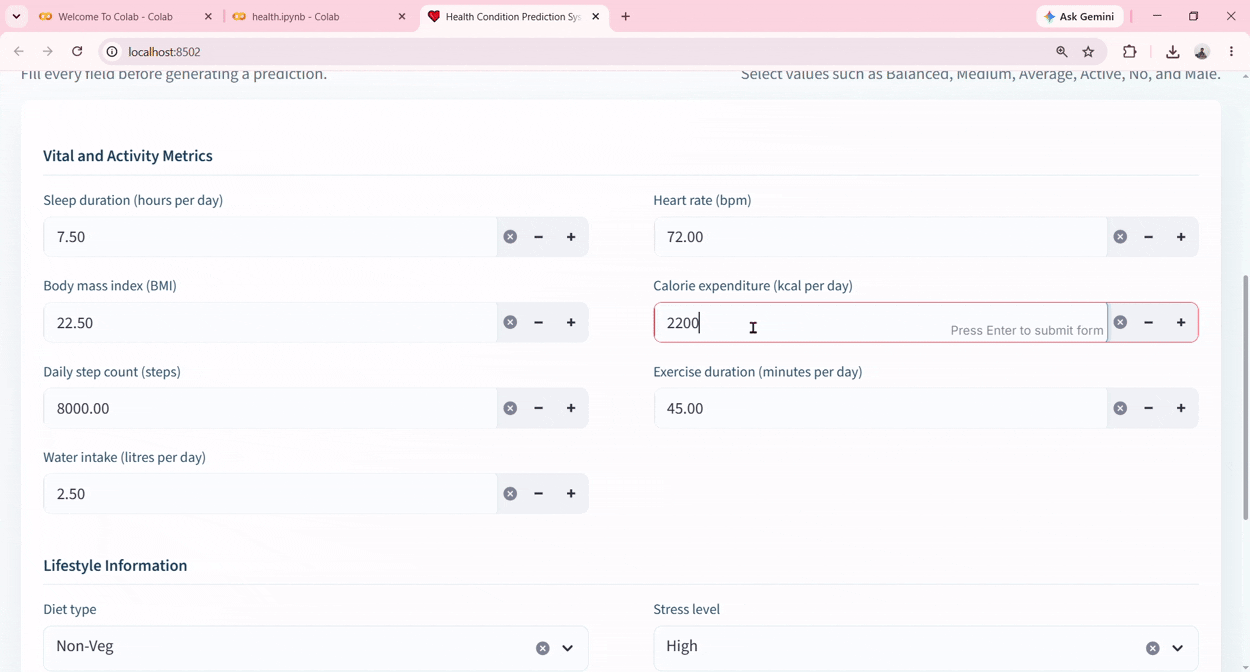 Health Condition Prediction System demo