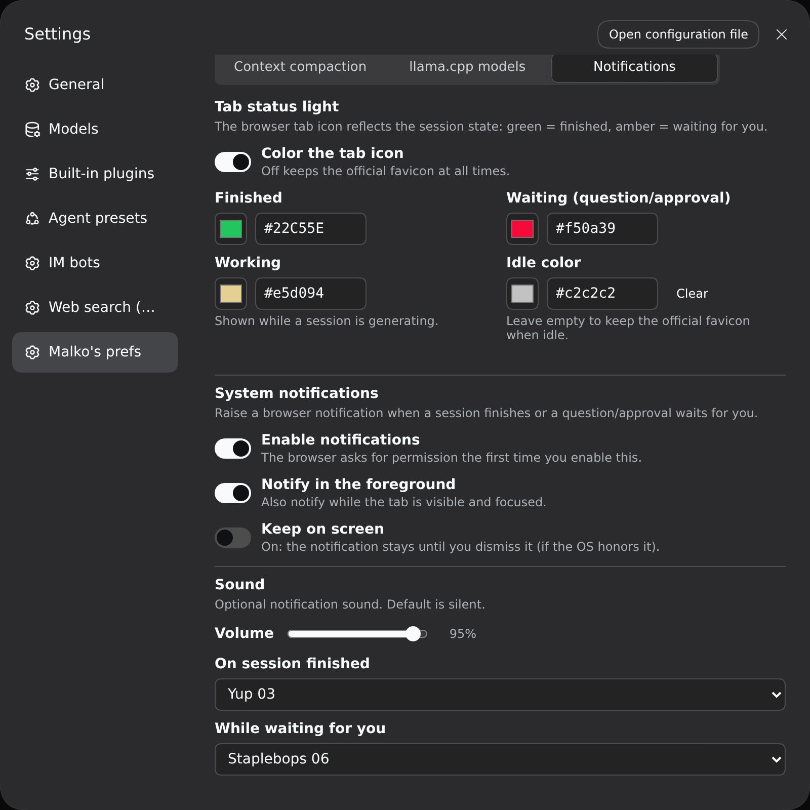 Sound settings