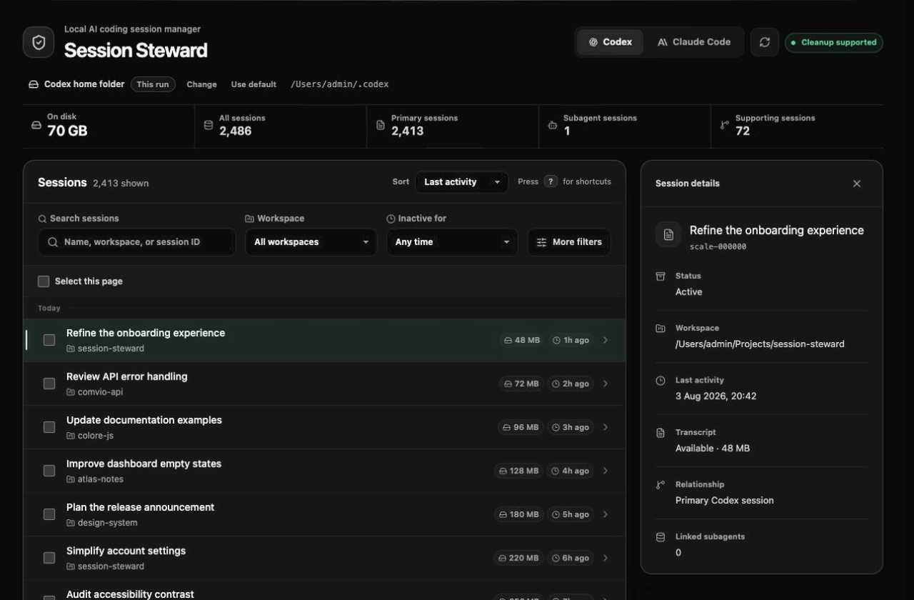 Session Steward cleanup demo