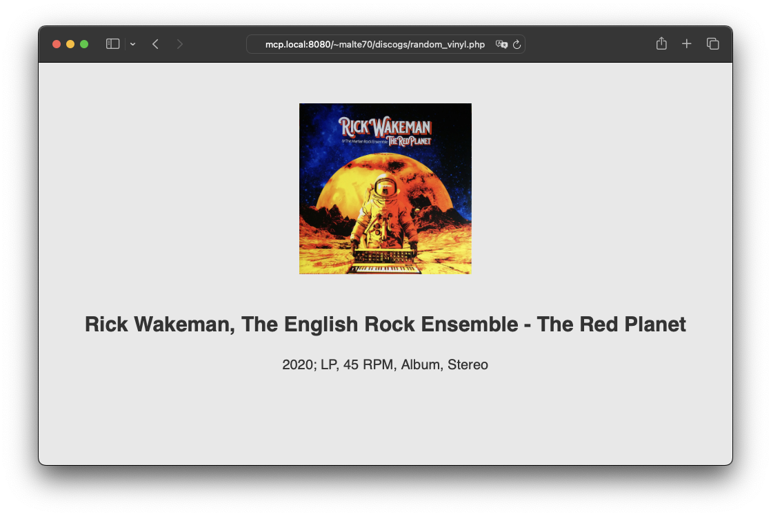 Screenshot of random_vinyl.php in Safari on macOS