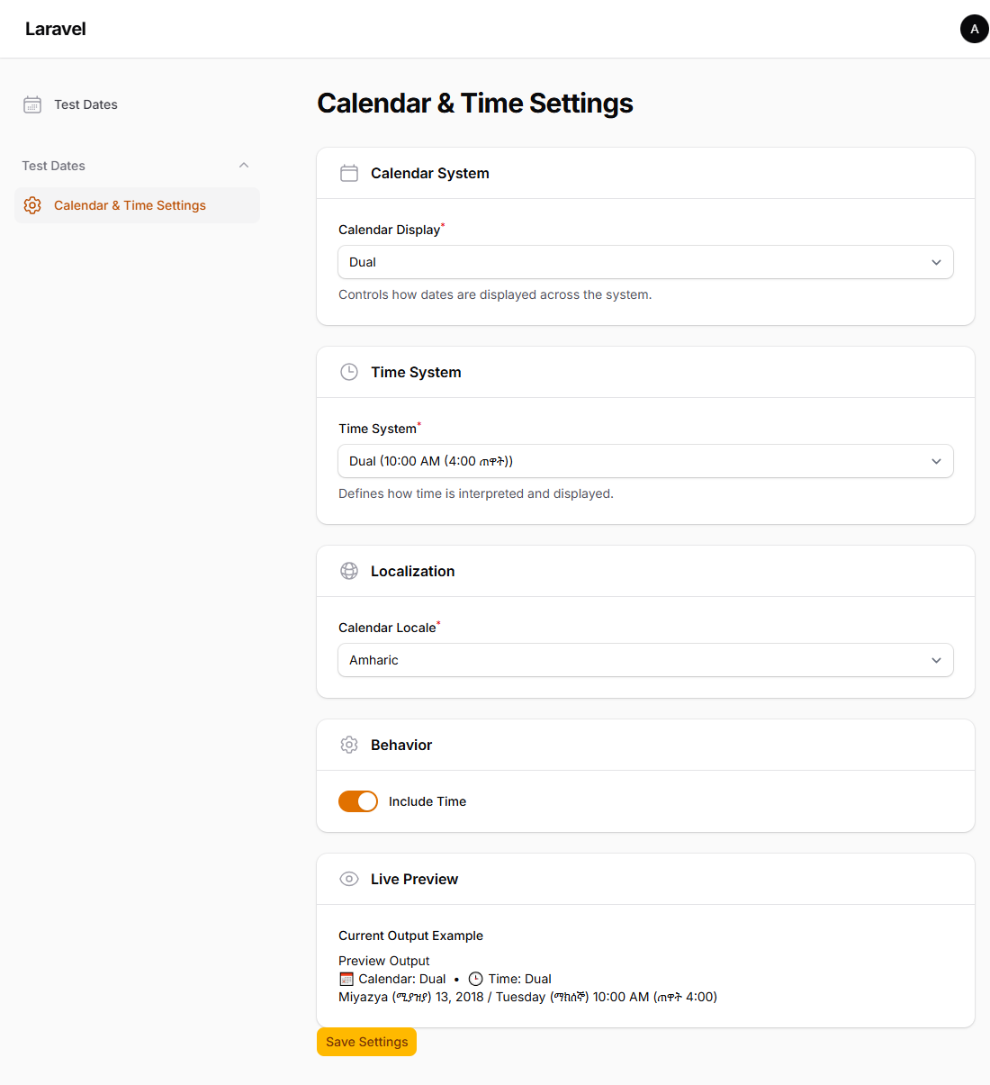 Settings Panel