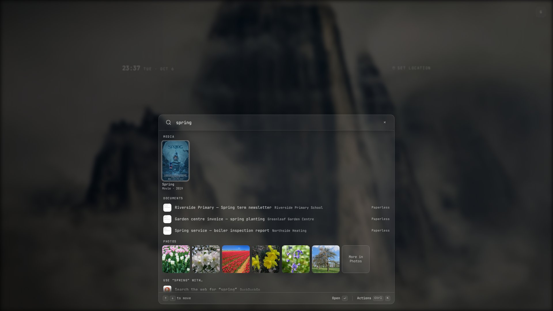 Launcher searching Jellyfin, Paperless and Immich at once