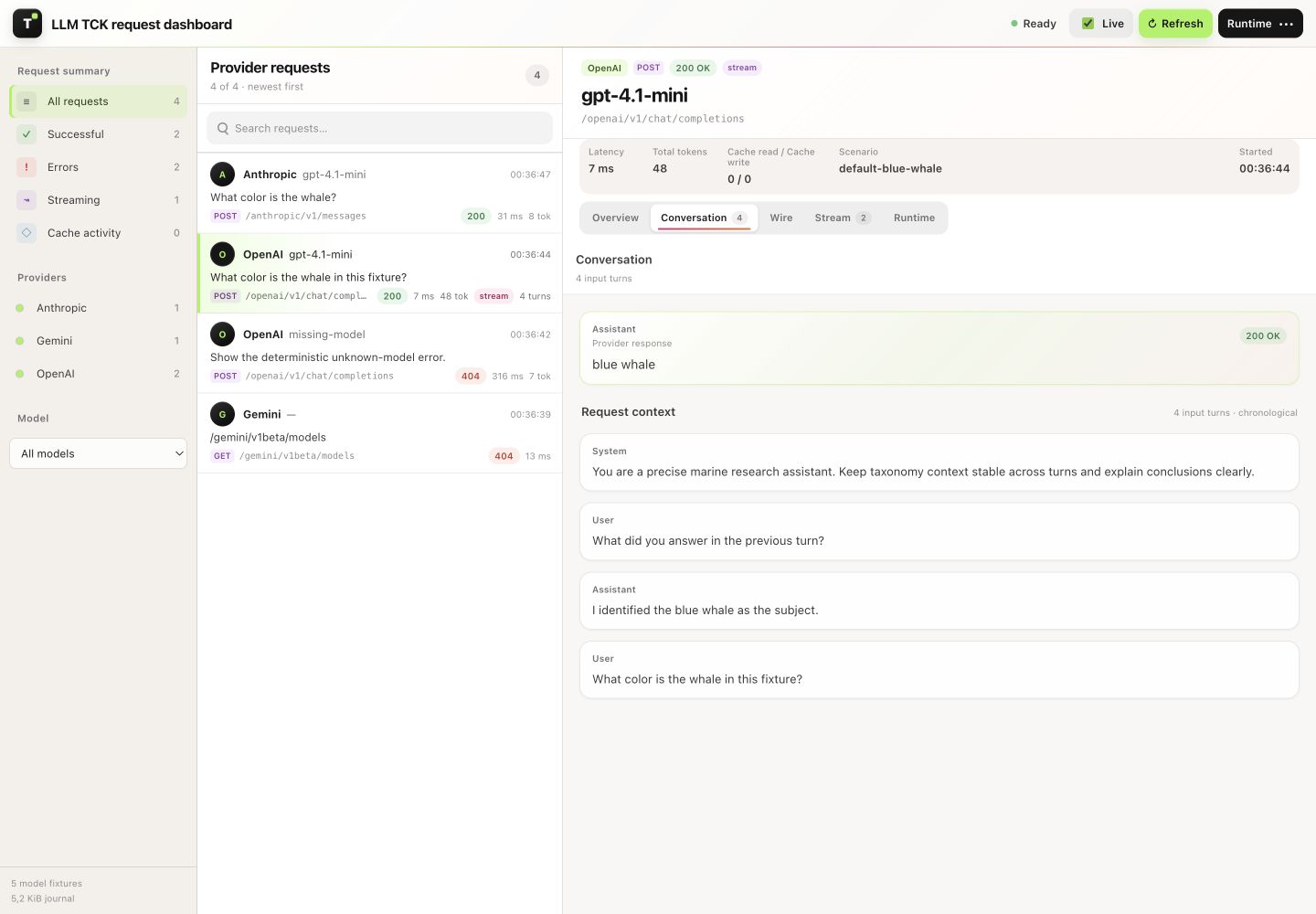 Chronological multi-turn request and provider response