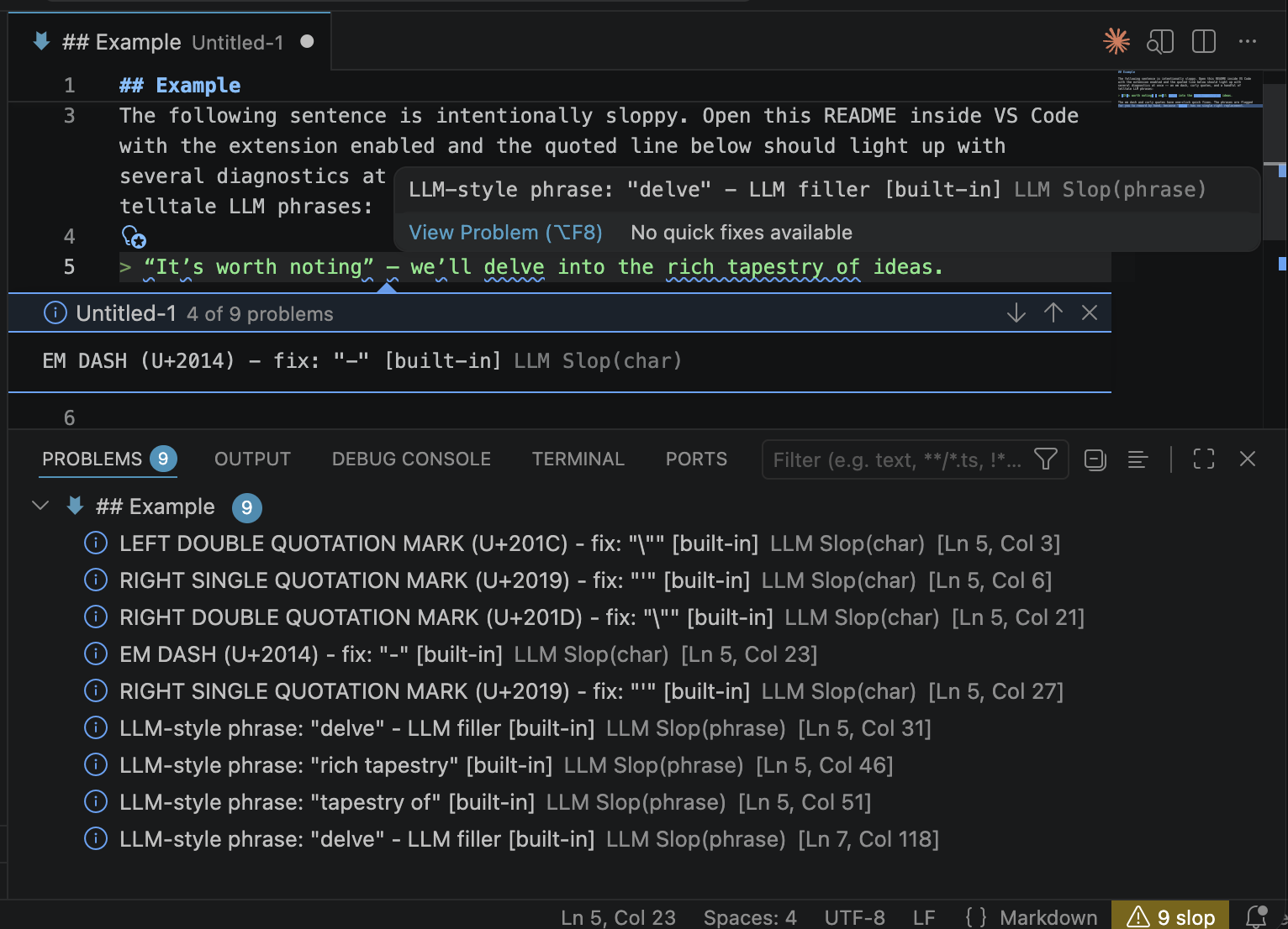 LLM Slop Detector in action