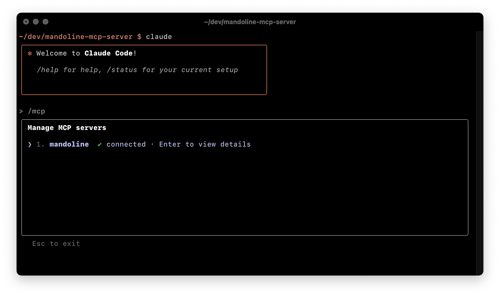 Claude Code Mandoline MCP Connected