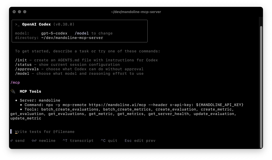 Codex Mandoline MCP Connected