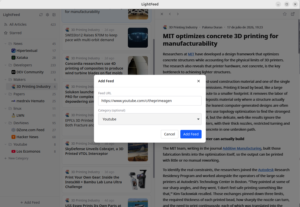 Add Feed dialog