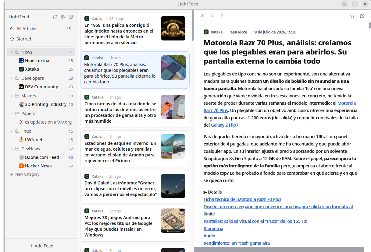 Feed list view