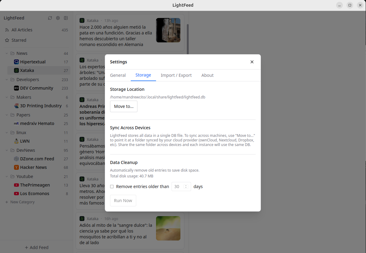 Storage settings