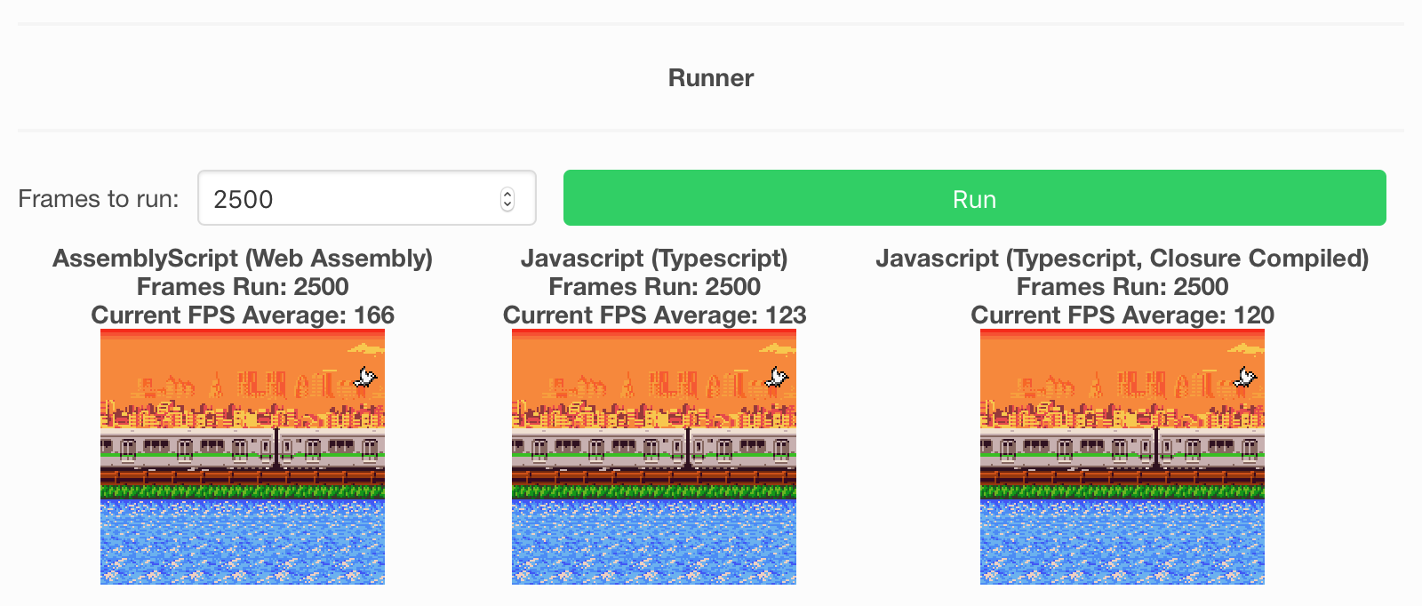 WasmBoy Benchmark Runner Section on Safari