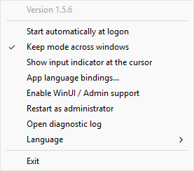 Tray right-click menu
