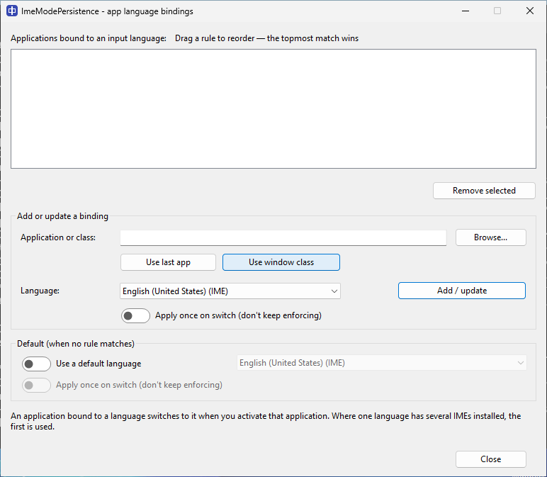 App language bindings dialog