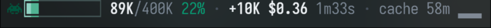 ctx-relay band: icon, capsule progress bar, tokens, cost, cache countdown