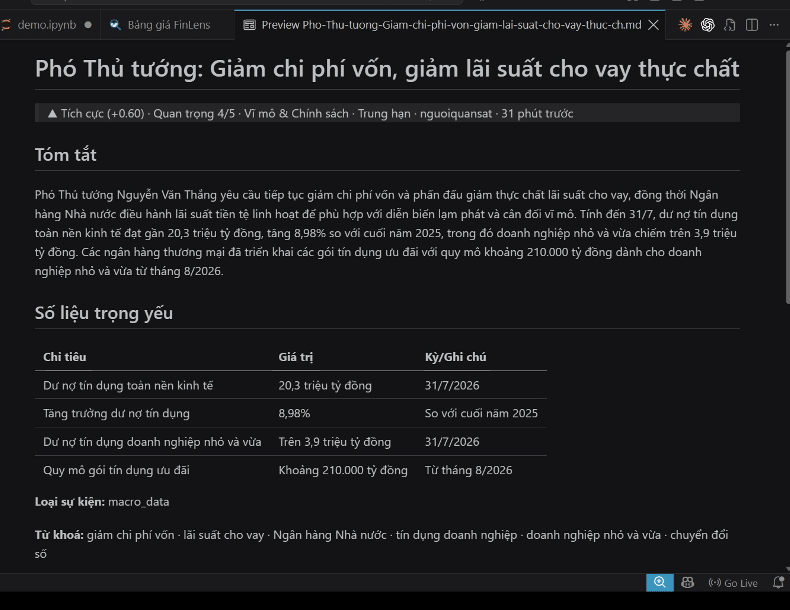 Bài tin mở dưới dạng markdown preview, bảng số liệu render thành bảng thật