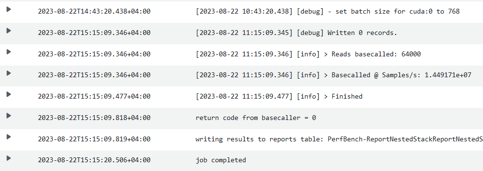 CloudWatch log job messages